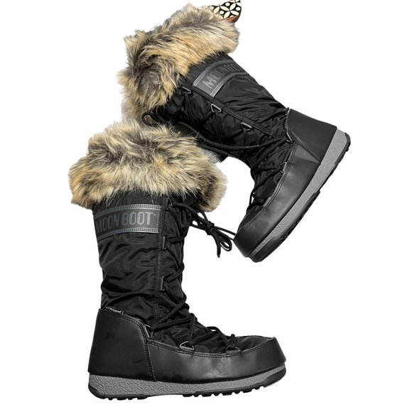 MOON BOOT Monaco WP 2 Faux Fur Collar Tall Boot in Black Women’s Size 5.5 - Picture 6 of 14